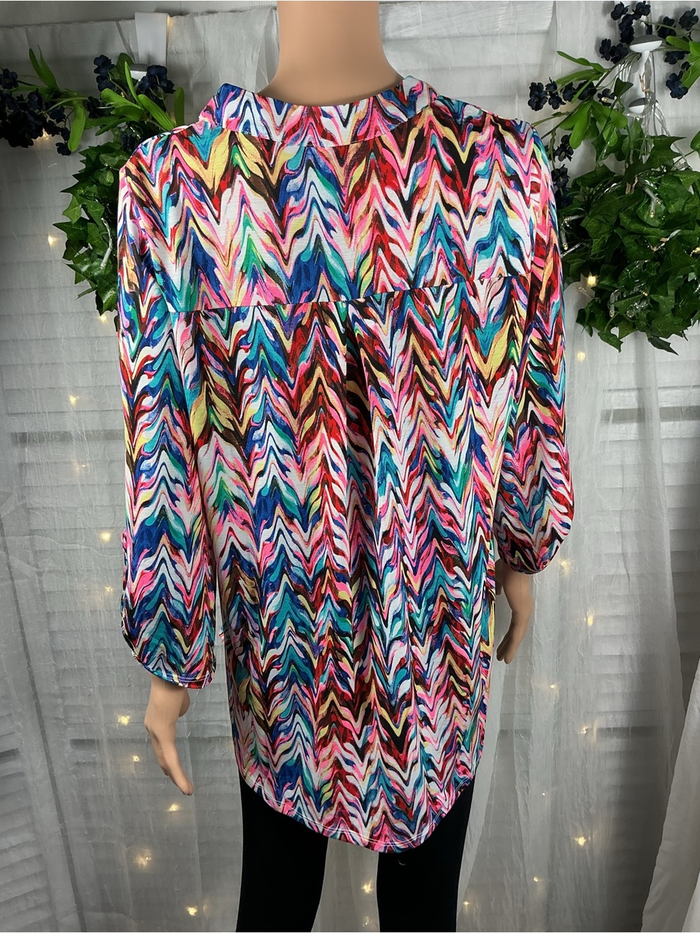 Dear Scarlett Multi-Color Chevron Split-Neck Tunic - Picture 3 of 4
